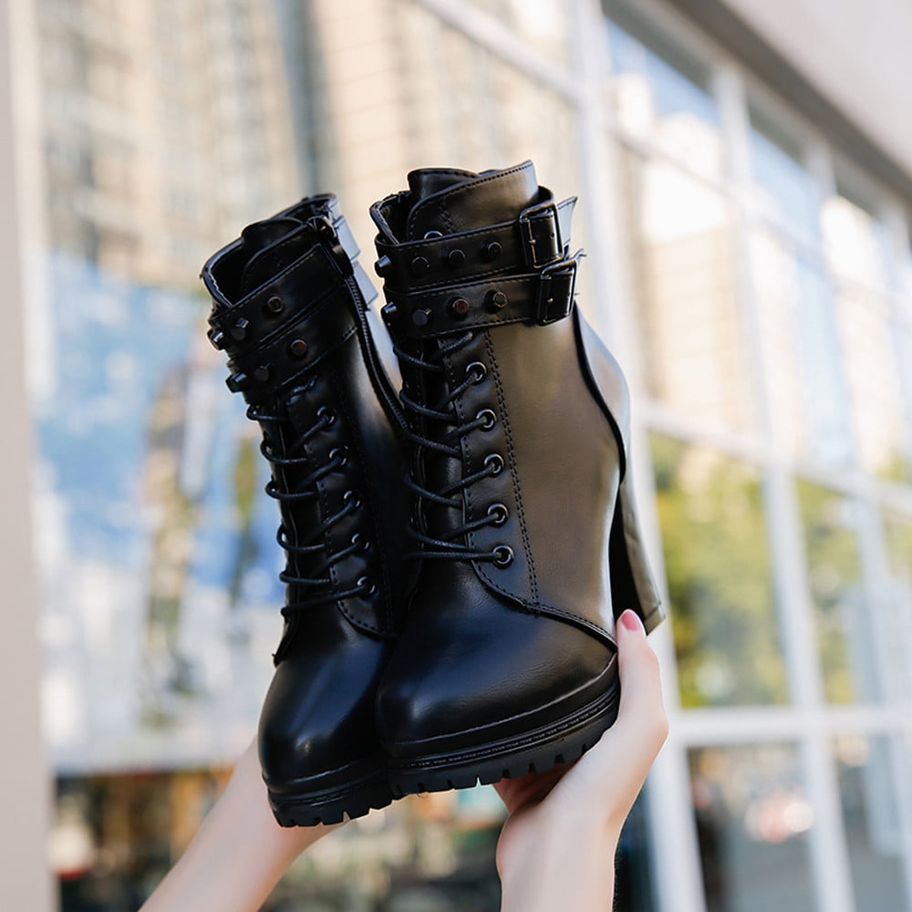 Mepaouo Ankle Boots Women Double Buckle Adjustable Mid Heel Mepaouo Ankle Boots Women Double Buckle Adjustable Mid Heel
