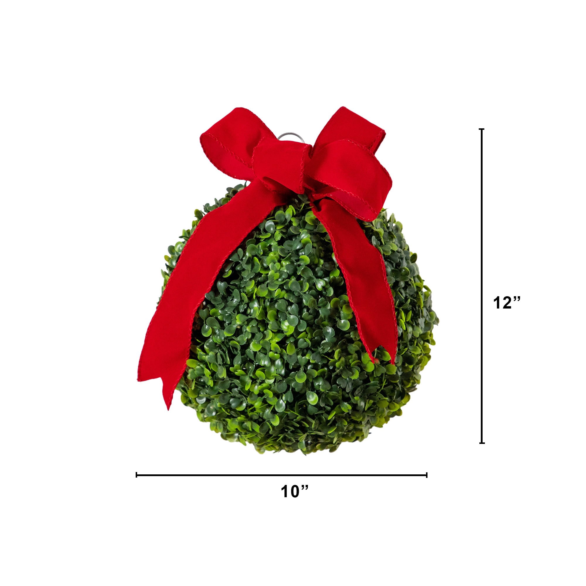 12in. Pre-Lit Artificial Christmas Hanging Boxwood Ornament Ball with Red Bow and 40 LED Lights