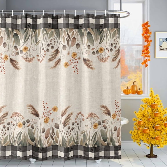 Fall Orange Foxtail Shower Curtains for Bathroom, Daisy Leaf Waterproof Fabric Shower Curtain for Bathroom Bathtub Decoration, Machine Washable, 54x"78"