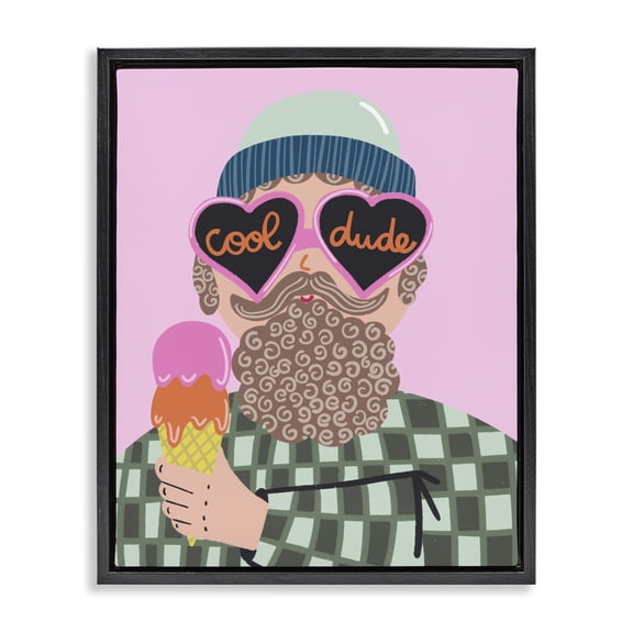 Stupell Industries Contemporary Cool Dude Whimsical Man Checkered Pattern Ice Cream Black Floating Frame Canvas Art, 17 x 21, by Dominika Godette