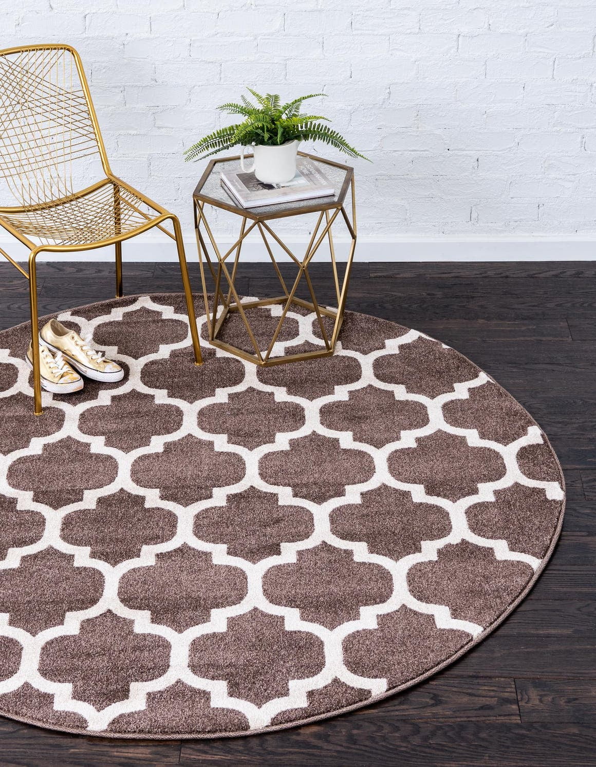Unique Loom Philadelphia Trellis Rug Brown/Beige 6' 1" Round Geometric