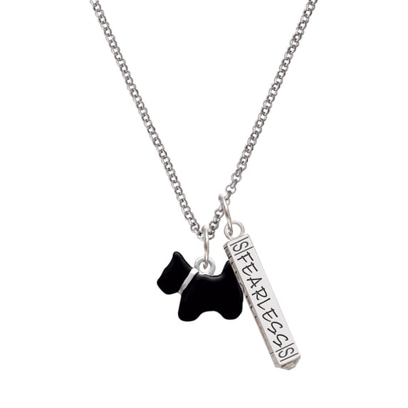 Delight Jewelry Silvertone Black Scottie Dog Silvertone Fearless Bar Charm Necklace, 23"