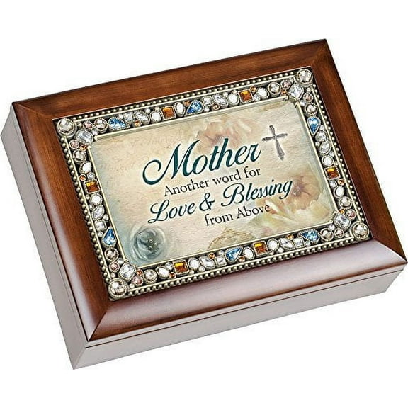 Mother Another Word for Love & Beauty Mom Jewel Musical Music Jewelry Box with Dark Wood Finish Plays Amazing Grace
