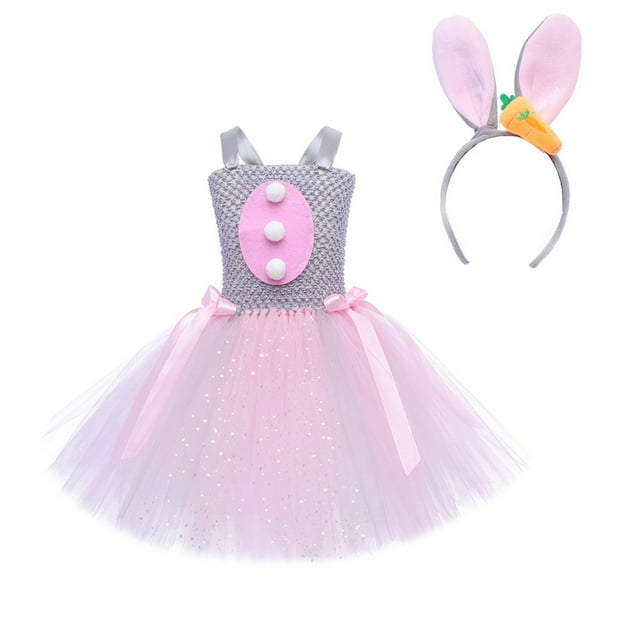 GDREDA Easter Bunny Dress for Toddler Girls Adorable Rabbit Party Mesh Tufted Gown Light Purple,2-3 Years