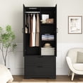 thumbnail image 2 of 72" Tall 2 Doors Armoire Wardrobe Closet with 2 Drawers and Mirror, Multifunctional Wooden Wardrobe Storage Cabinet with Induction Light for Bedroom,Black, 2 of 8