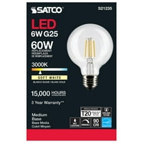 Satco S21235 G25 Globe LED Light Bulbs 6W 120V 3000K 90CRI E26 Medium Base Dimmable (6 Pack)