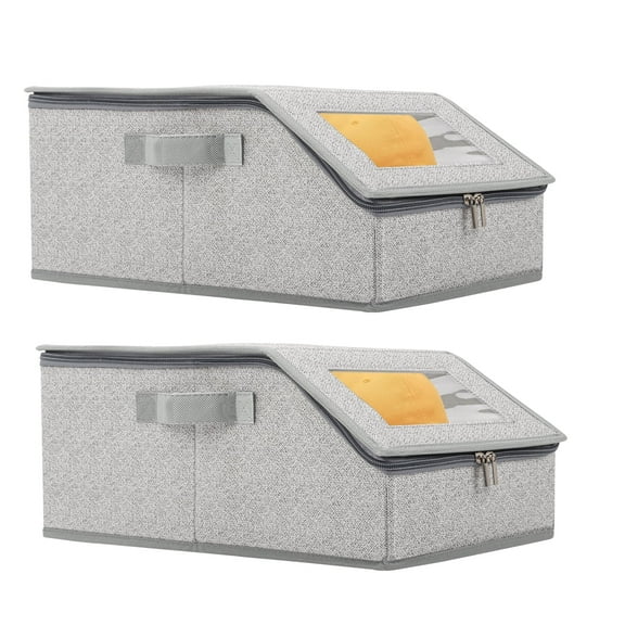 Bigking Hat Organizer for Baseball Caps - 2PCS Stackable Storage with Clear Lid & Flip-Top Access, Space-Saving Hat Box for Closet, Breathable Fabric, Gray