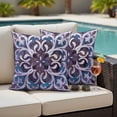 thumbnail image 4 of Blue Purple Ethnic Outdoor Waterproof Pillow Covers, Rustic Boho Flowers Impressionist Decorative Square Throw Pillowcase Sofa Cushion Sham for Patio/Couch/Chair, 24"x24" 2 Pack, 4 of 8