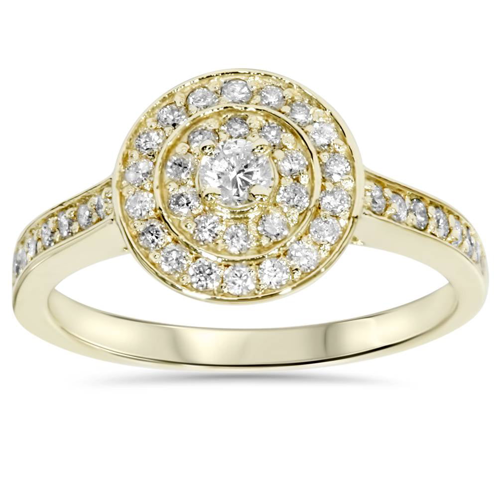 10K Yellow Gold Diamond Solitaire Ring Heart Accent Diamond Band .10ct Size 6-9