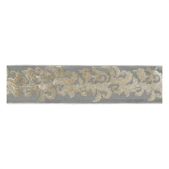Melrose 95143DS 4 in. x 5 yards Wired Polyester, Gray & Gold