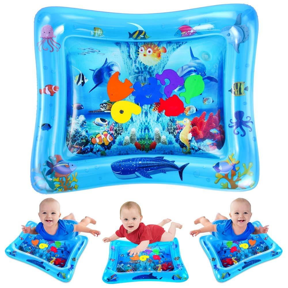 CPC Approved Rabosky Baby & Infant Toys Tummy Time Water Play Mat 27.5 x 21.5 Perfect Baby Toy for 3 4 6 9 to 12 Months Old Boy or Girl Gift 7 Floating Toys Inflatable Sensory Newborn Toys 