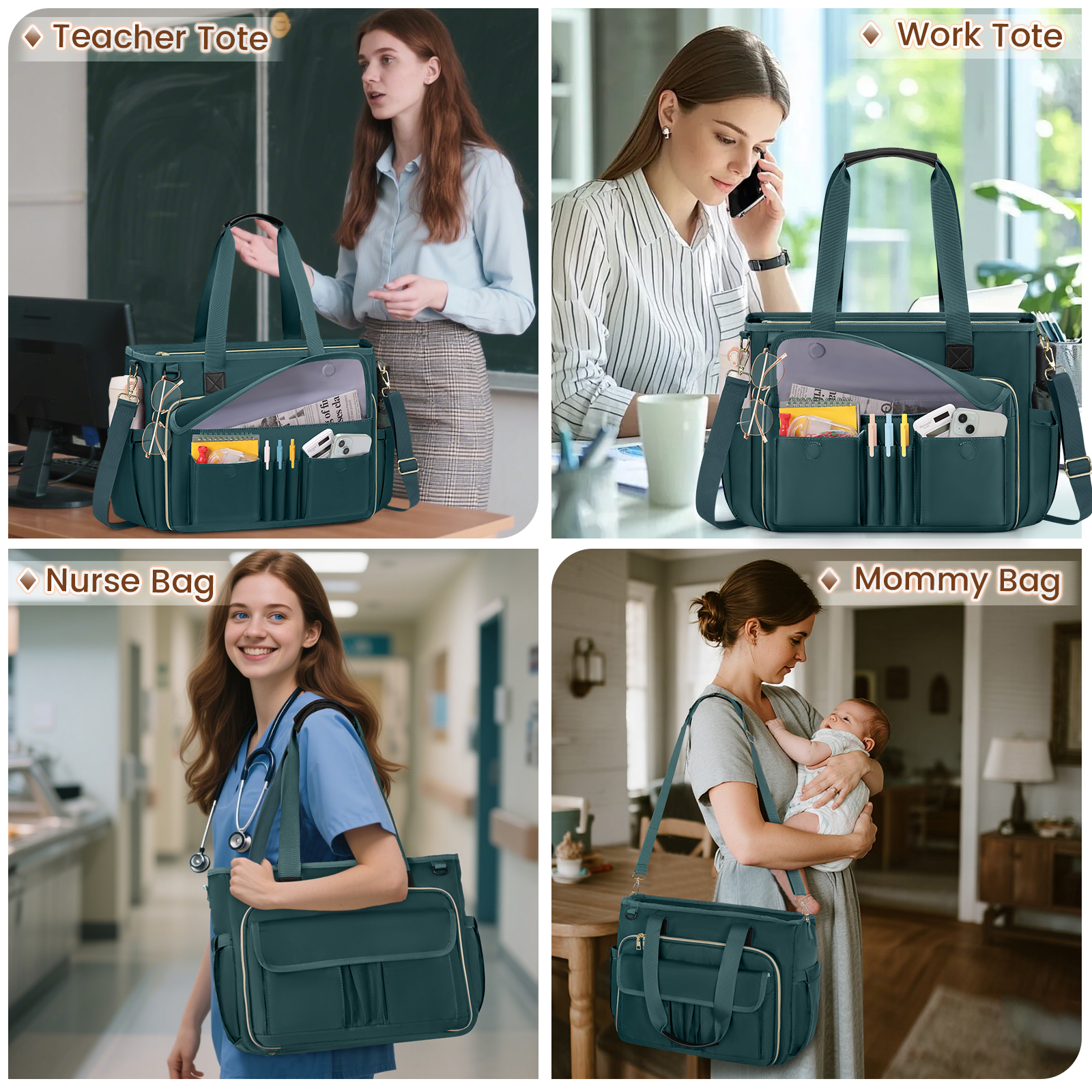 RAINSMORE Teacher Tote Bag 15.6 inch Laptop Bag for Women Work Bags Nurse Bag Lightweight Laptop Tote Computer Briefcase
