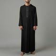 thumbnail image 2 of YLSDY Thobe for Men Long Sleeve Muslim Kaftan Cotton Linen Islamic clothing Islam Arabic Thobe Mens Kaftan Big and Tall Dishdasha Black XXL, 2 of 6