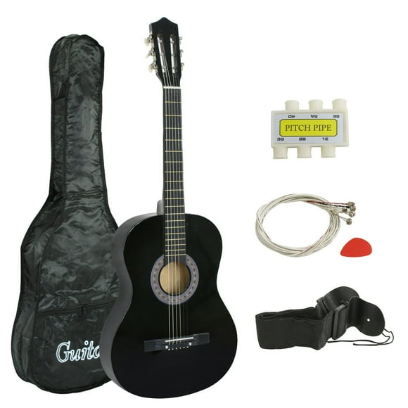 Smartxchoices 38" Acoustic Guitar Bundle Kit for Starter Beginner Music Lovers, 6-String Folk Guitar with Gig Bag, Extra Set Steel Strings, Strap, Pitch Pipe and Pick (Black)