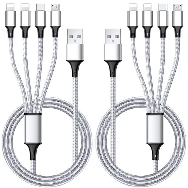 Cable de carga Puxnoin Multi 4 en 1 tipo C micro USB de 4 pies plateado