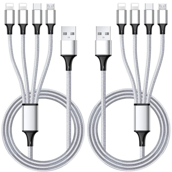 Cable de carga Puxnoin Multi 4 en 1 tipo C micro USB de 4 pies plateado