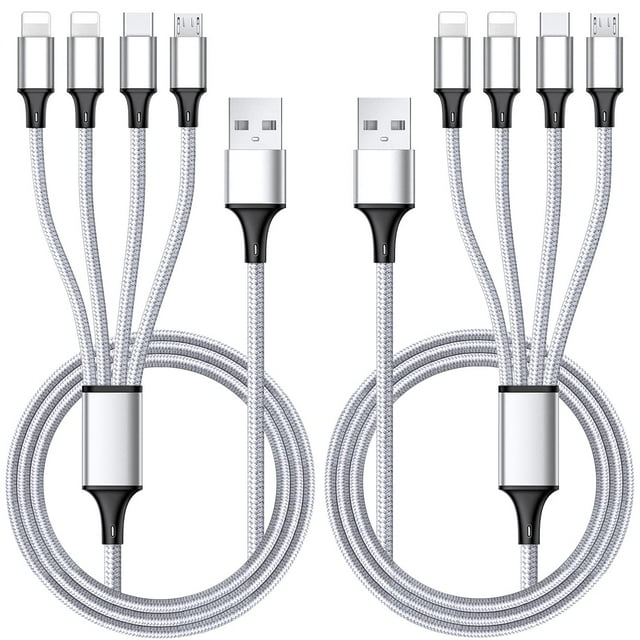 Cable de carga Puxnoin Multi 4 en 1 tipo C micro USB de 4 pies plateado