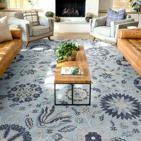Well Woven Charlotte Transitional Floral 7'10" x 9'10" Area Rug Light Blue