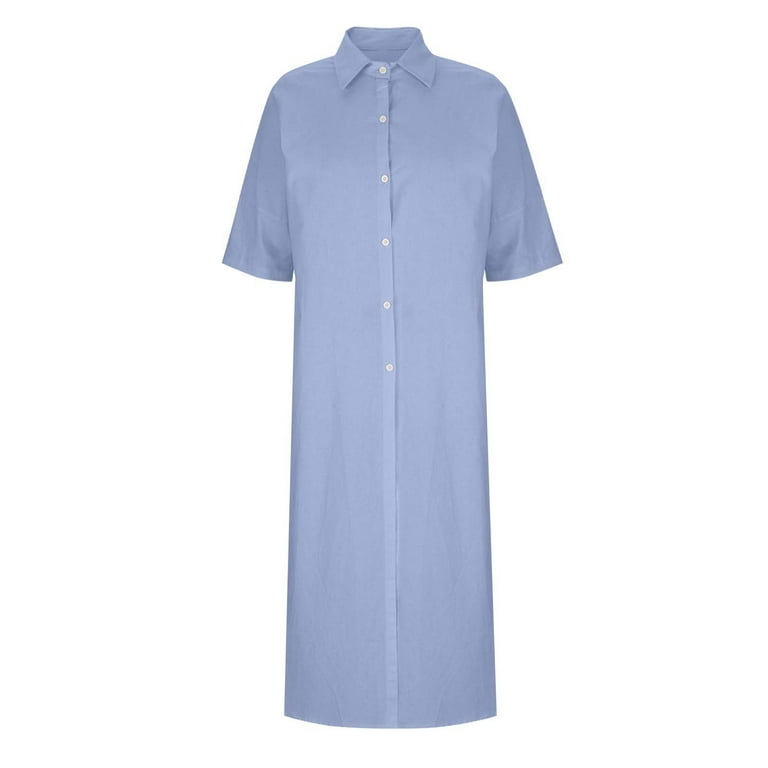 asdoklhq Sequin Dress for Women Short Sleeve Fashionable Women's Solid  Color Short Sleeved Button Lapel Casual Linen Dress Light Blue 5X -  Walmart.com