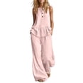 thumbnail image 3 of Women's Rayon Sleeveless V-Neck Top and Pants Set, Elastic Waist Loungewear Jogger Set, Soft Flowy Two Piece Summer Outfit, Casual Matching Lounge Sets for Women | CSEONE,Pink XL, 3 of 7