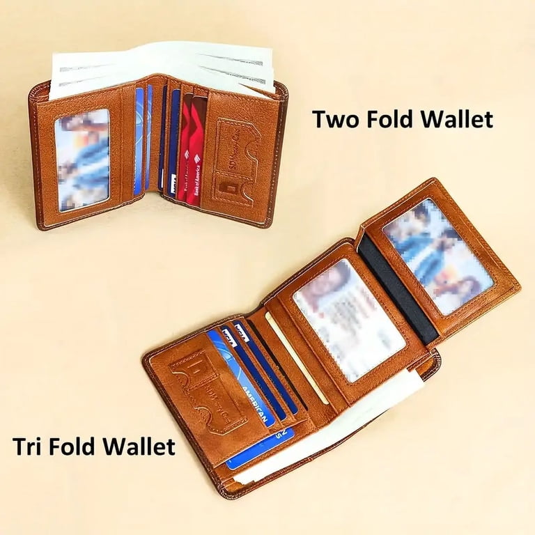 SUWU Genuine Leather RFID Wallet for Men, Vintage Slim Multi