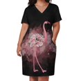 thumbnail image 2 of Vestido bandage holgado para mujer traje elegante con estampado de flamencos y rosas flores acuarela bolsillos verano, 2 of 6