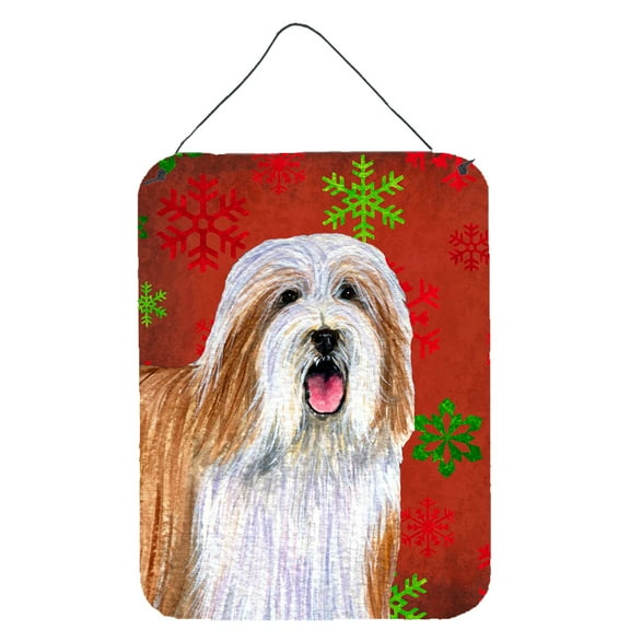 Carolines Treasures LH9330DS1216 Bearded Collie Red and Green Snowflakes Holiday Christmas Wall or Door Hanging Prints