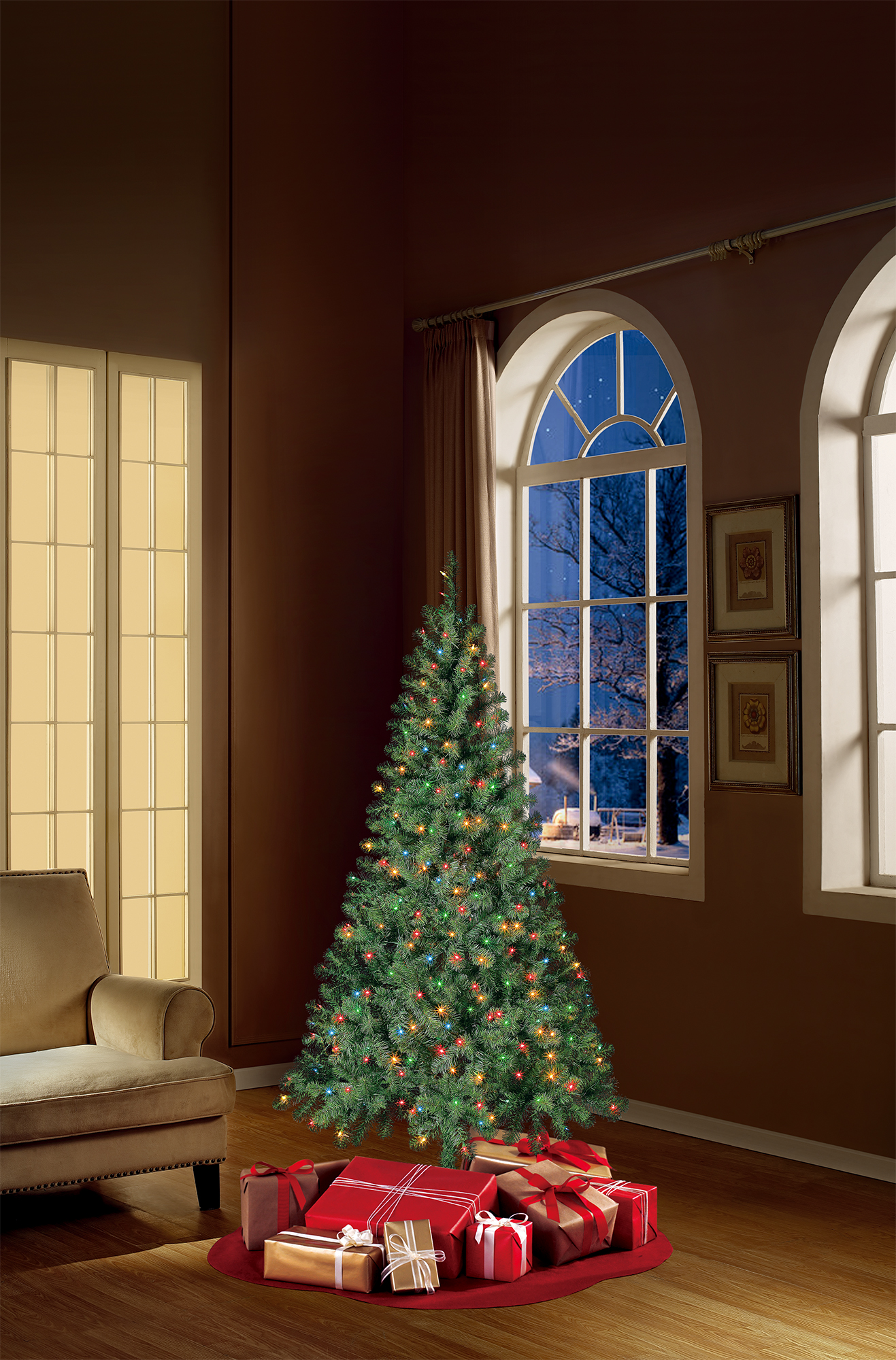 Holiday Time Prelit 300 Multicolor Incandescent Lights, Madison Pine Artificial Christmas Tree, 6.5' - image 2 of 7