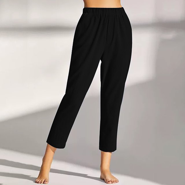Snoarin Summer Plus Size Pull On Capris pour Femmes Mode Femmes Summer Décontracté Ample Coton et Lin Poche Solide Capris Pantalons Pantalons pour Femmes en Liquidation