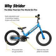 Strider 14x Classic, Awesome Blue - Balance Bike for Kids 3 to 6 Years -Includes Kid Sized Grips, Padded Seat, Performance Footrest, All-Purpose Tires Easy Assembly, Tool-Free Adjustments