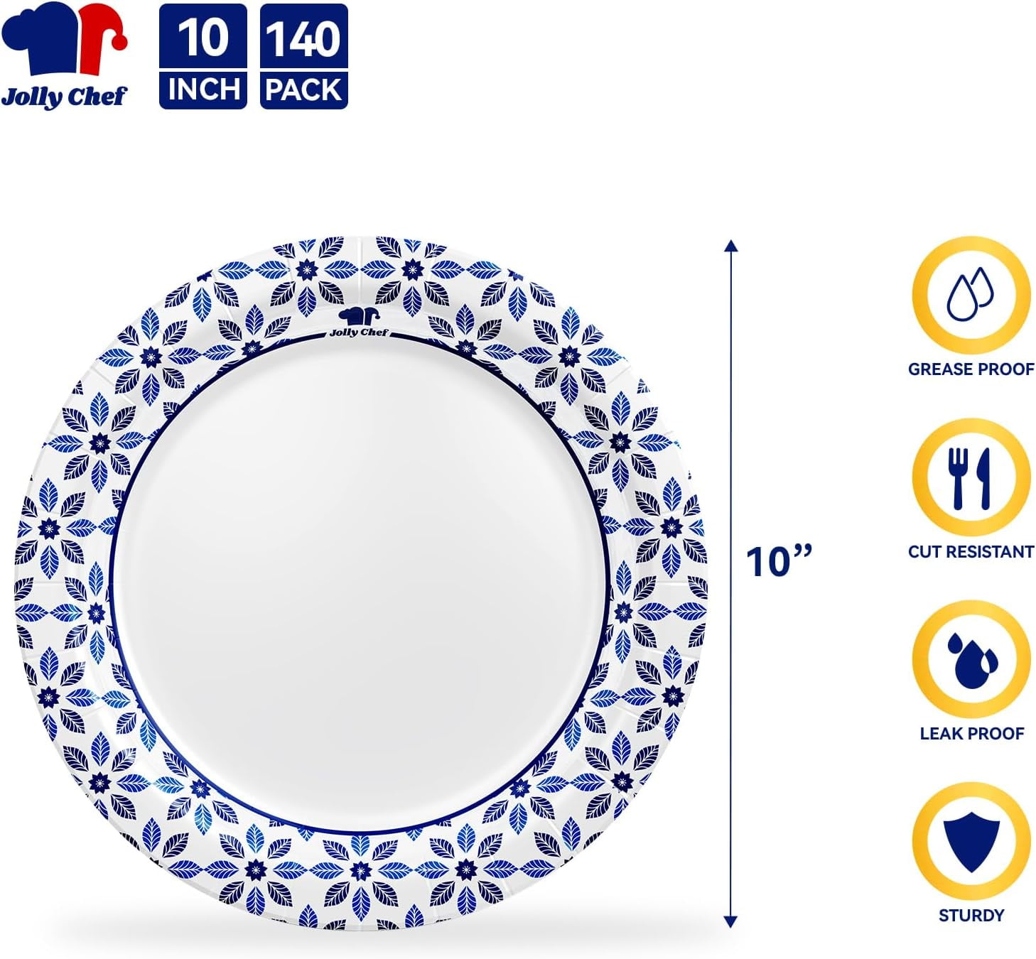 10 inch Disposable Paper Plates 140 Count, Soak Proof, Cut Heavy Duty for Everyday Use