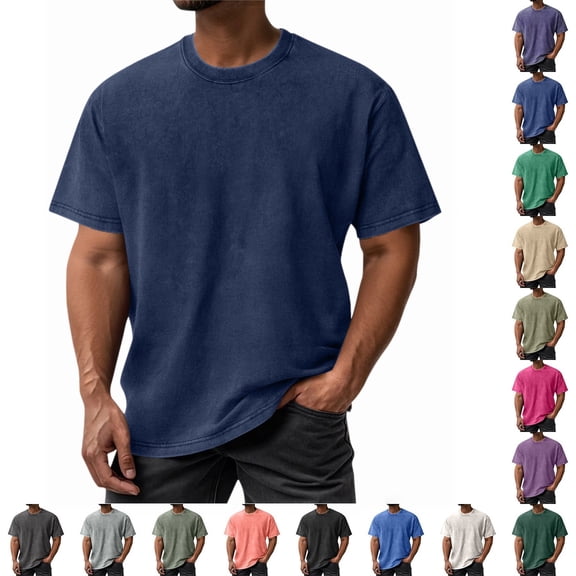 LRGSHF Oversized Tshirts for Men Loose Fit Short Sleeve Tops Acid Wash Soft Crew Neck Tees Summer Breathable Lightweight Casual Basic Shirt