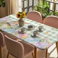 thumbnail image 3 of Easter Table Cloths for 4 Foot Rectangle Tables, Spring Bunny Colorful Eggs Floral Leaves Grey Plaid Patio Waterproof Elastic Fitted Tablecloths, Washable Rectangular Table Cover for Camping, 3 of 8