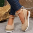 thumbnail image 2 of Rokment Women's Platform Wedge Dress Shoes Beach Vacation Stylish Casual Suede Ankle Strap Espadrilles Chunky Heeled Closed Toe Dressy Sandals Khaki Size 8.5, 2 of 5