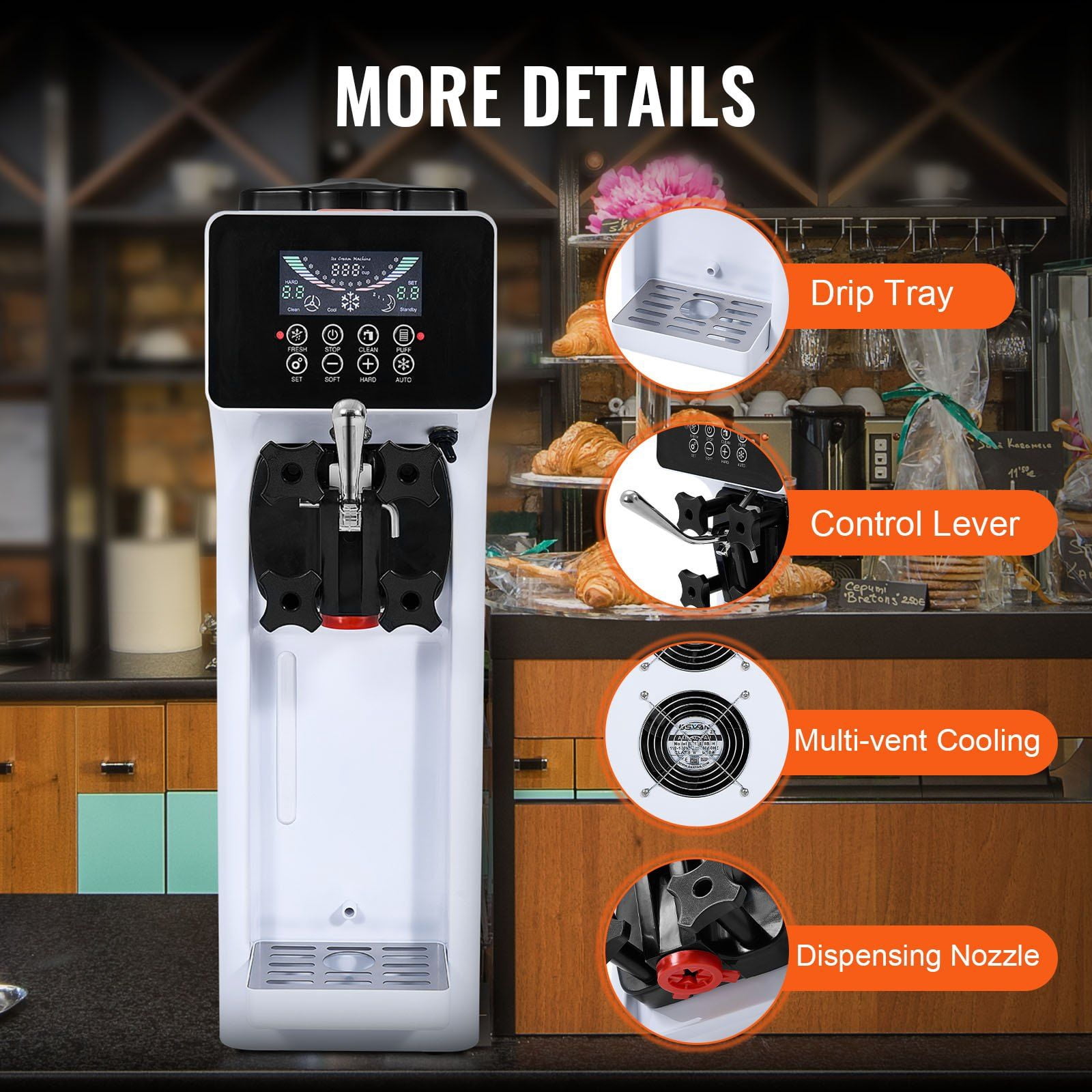 HCY Commercial Ice Cream Machine, 10.6 QT/H Yield, 1000W Single Flavor Countertop Soft Serve Ice Cream Maker, with 4L Hopper 1.6L Cylinder, LCD Panel Auto Clean Pre-cooling, for Restaurant Snack Bar