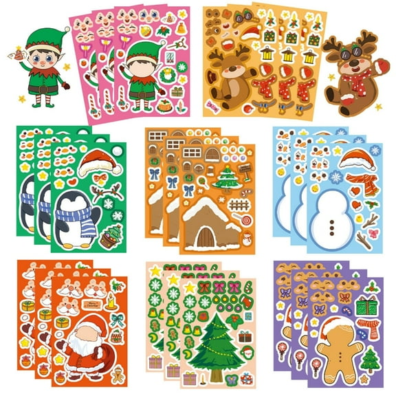 Pack Of 24 Christmas Cartoon Puzzle Stickers For Kids DIY Party Activity Reusable Decoration