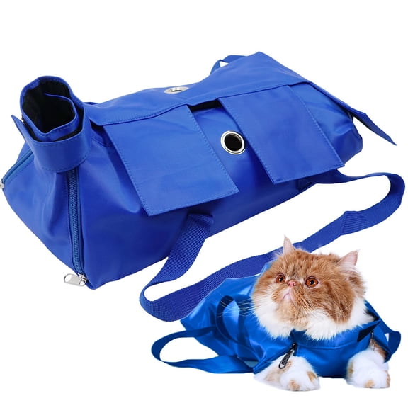 Pet Cat’s Restraint Bag for Claw Care Nail Trimming Anti-Scratching Grooming Bag for Cats Medical Examination(Blue-S)