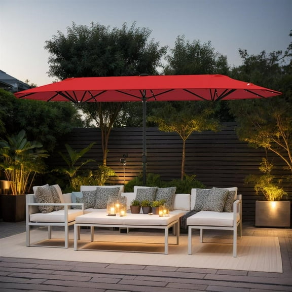 Aimee Lii 13FT Double-sided Patio Umbrella with Solar Lights for Garden Pool Backyard, Patio Umbrella, Outdoor Market Umbrella-Red