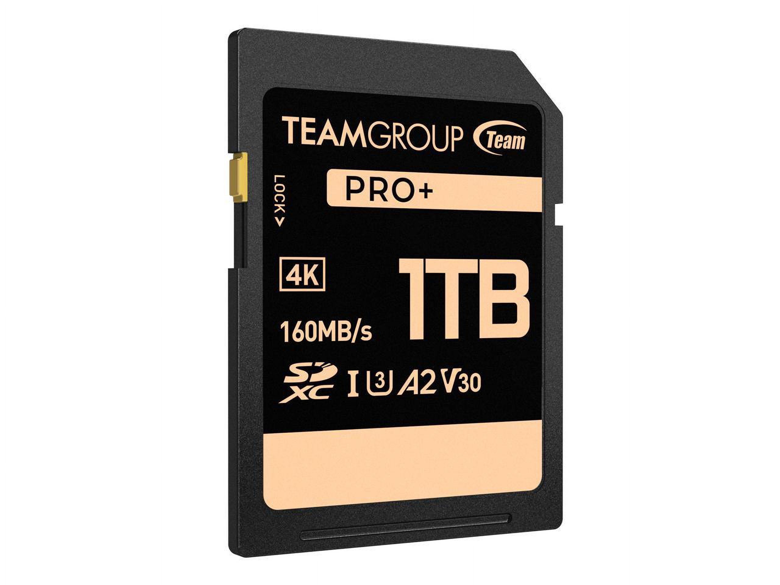 Team Group 1TB PRO+ SDXC U3 V30 A2 4K SD Card, Read/Write Speed Up to 160/90MB/s (TPPSDX1TIA2V3001)