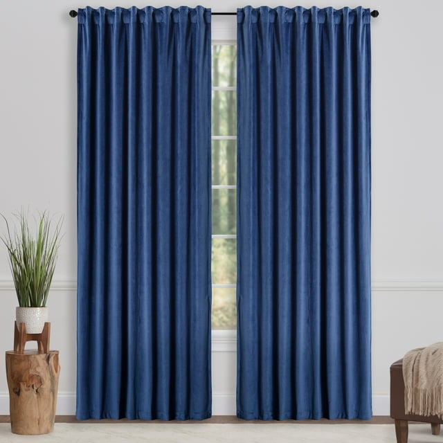 Chanasya Navy Blue Velvet Curtains Panel Set 2 Piece Classy Partial