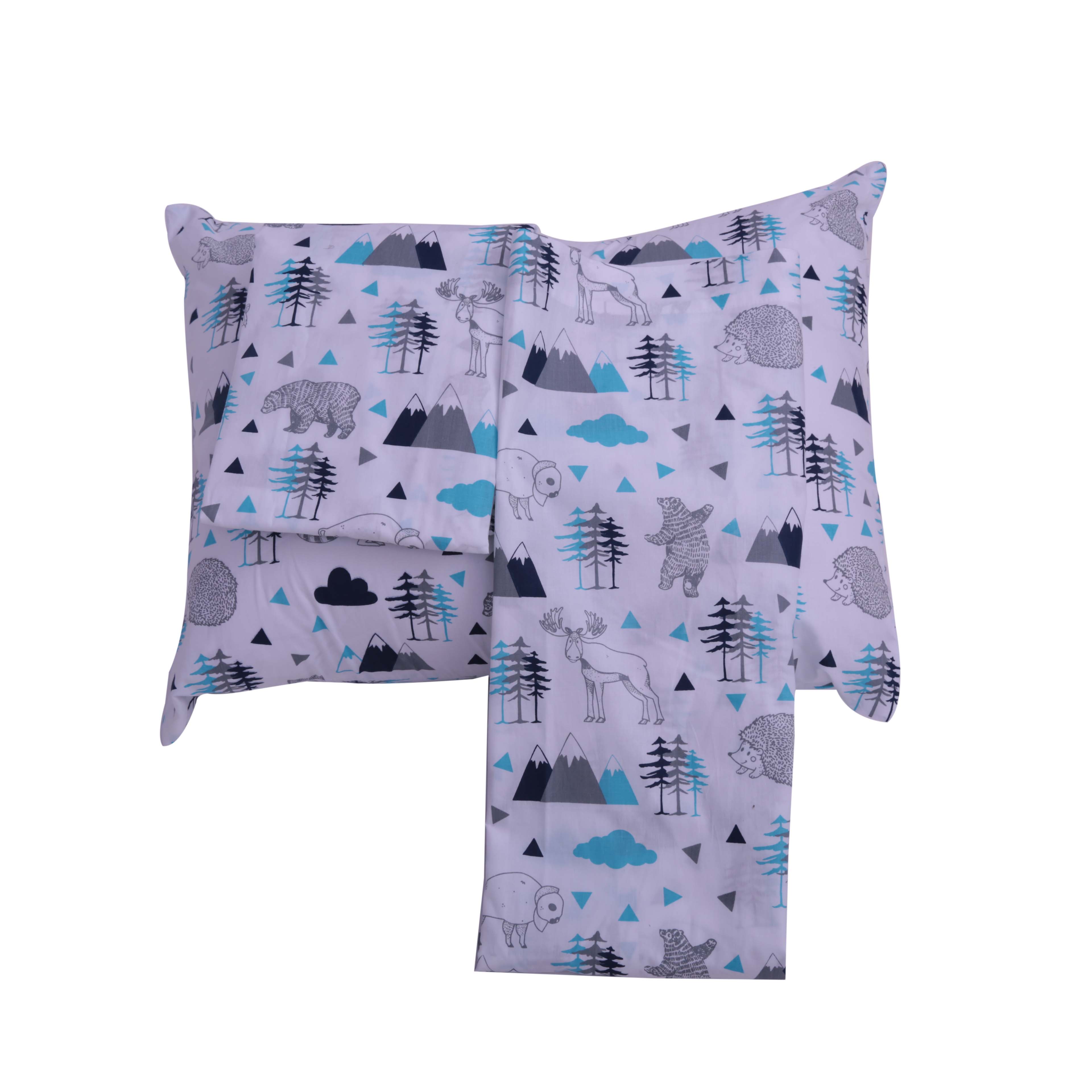 Bacati - Woodlands Aqua/Navy/Grey Boys Cotton Toddler Sheet Set