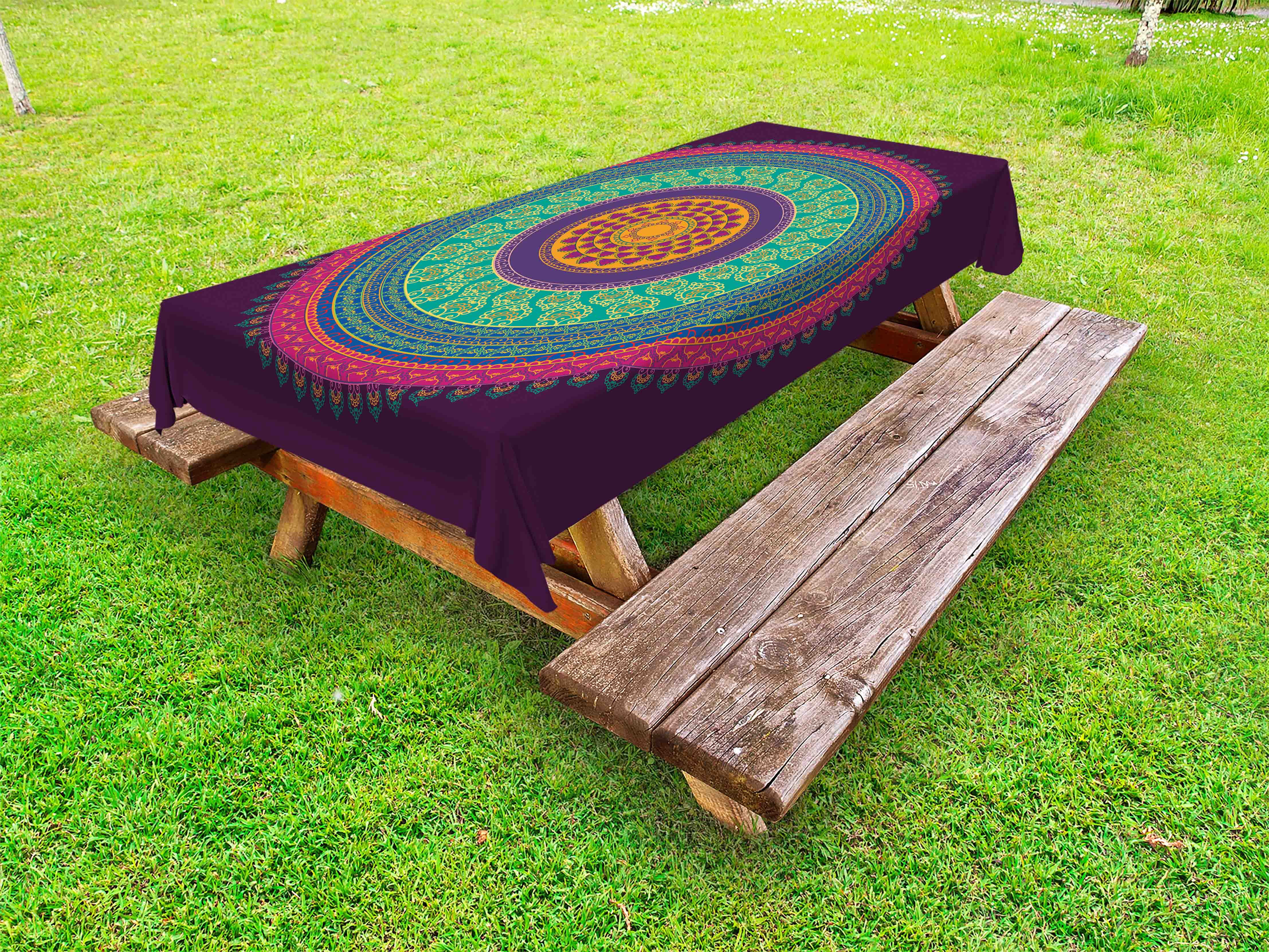 Mandala Outdoor Tablecloth, Middle Eastern Culture Illustration with ...