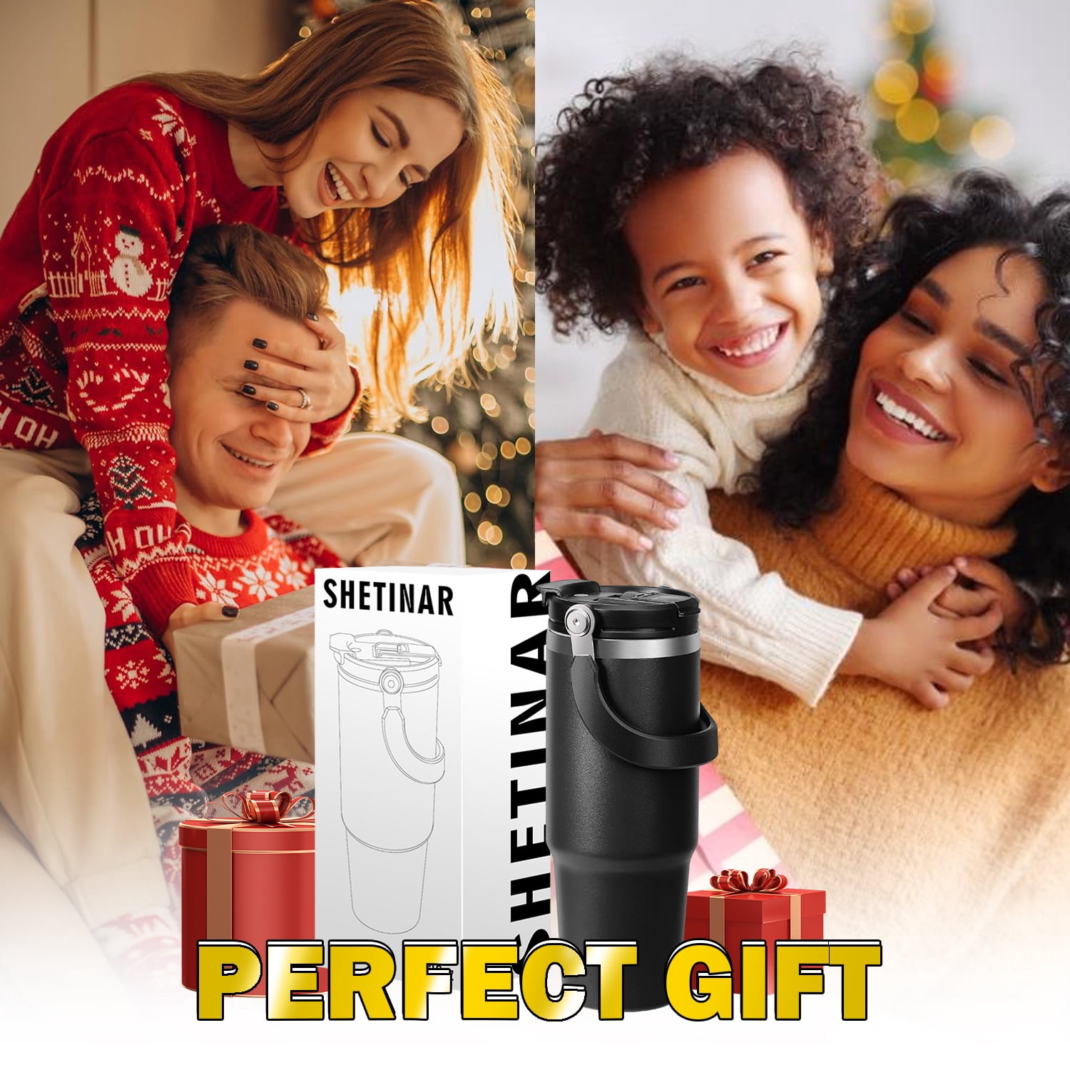 SHETINAR 30 oz Stainless Steel Thermos, Travel 2-in-1 Lid and Straw, Double Wall Insulated, Spill-Proof Lid, Perfect for Hot and Cold Drinks,Black