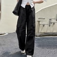 thumbnail image 6 of AherBiu Cargo Pants for Girls Kids Teens Elastic High Waisted Straight Wide Leg Baggy Loose Hiking Pants with Multi Pockets(10-11Years,Black-01), 6 of 7