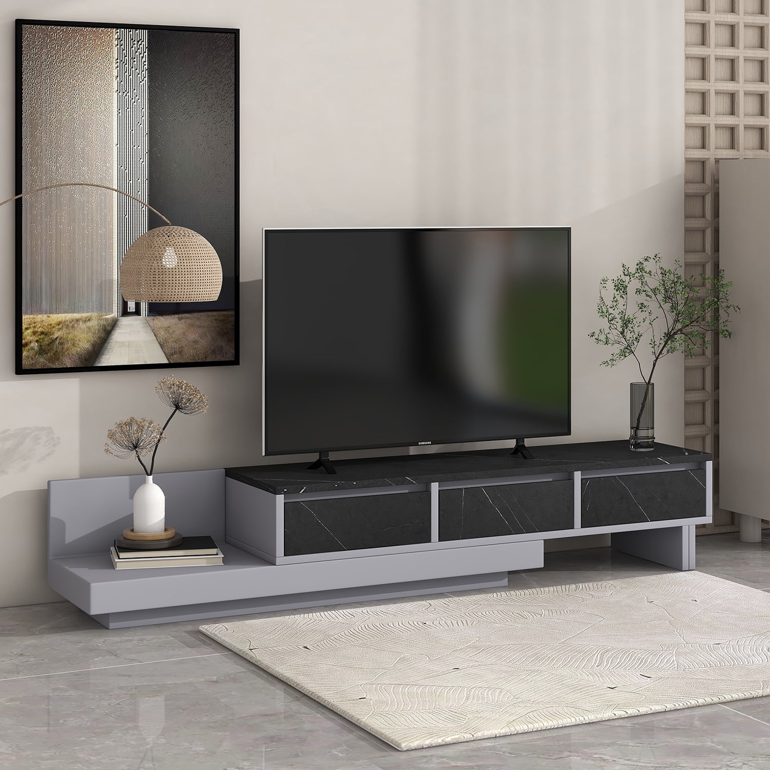 Kadyn TV Cabinet, Entertainment Center TV Console with 3-Drawer, Particle Board TV Stand for Living Room, Black