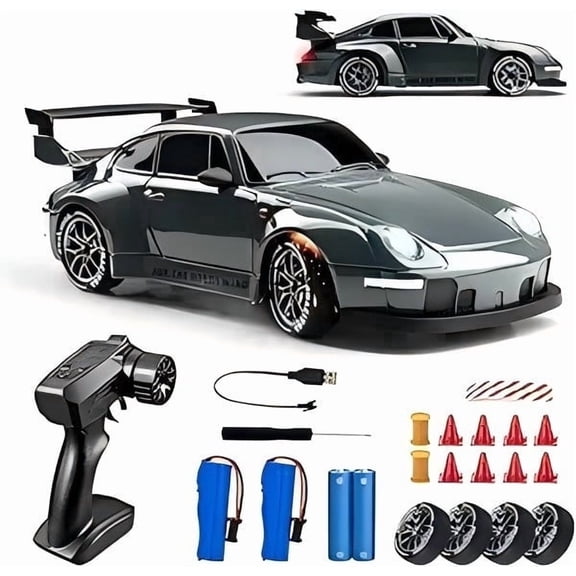RC Drift Car, 1:24 Scale Remote Control Vehicle with LED Lights, 2.4GHz 20KM/H 4WD High Speed RC Cars, Drifting Tires＆Two Batteries, Racing Sports Toy Idea Gift for Adults Boys Girls and Kids