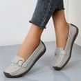 thumbnail image 3 of Loafers for Women Classic Leather Square Toe Casual Slip On Flat Dress Shoes Comfortable Hollow Out Soft Sole Walking Shoes Gray Size 6.5, 3 of 8