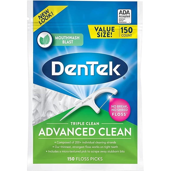 DenTek Triple Clean Advanced Clean - Púas de hilo dental, sin roturas y sin triturar, 150 unidades DenTek 1
