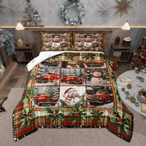 Manfei Kids Merry Xmas Gifts Full Size Comforter Sets, Snowman Farm Truck Bedding Comforter Set, Christmas Red Green Bedding Sets, Super Cozy Room Decor, 3-Piece Reversible