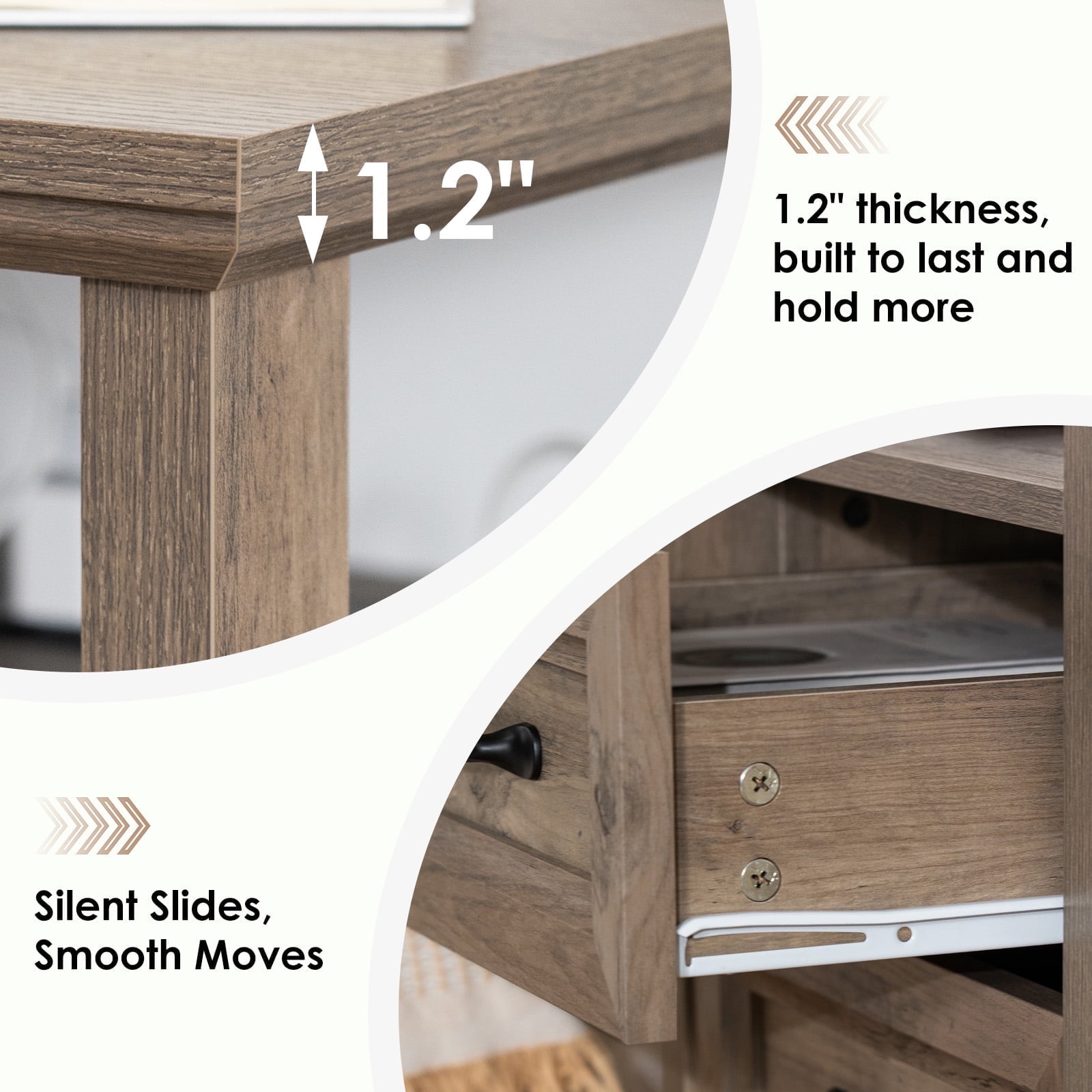 Hommpa Farmhouse End Tables for Living Room, Nightstand with Charging Station, Rustic Sofa Side Table with 2 Drawers and Storage Shelf, Bedside Cabinet for Bedroom, Light Ivory